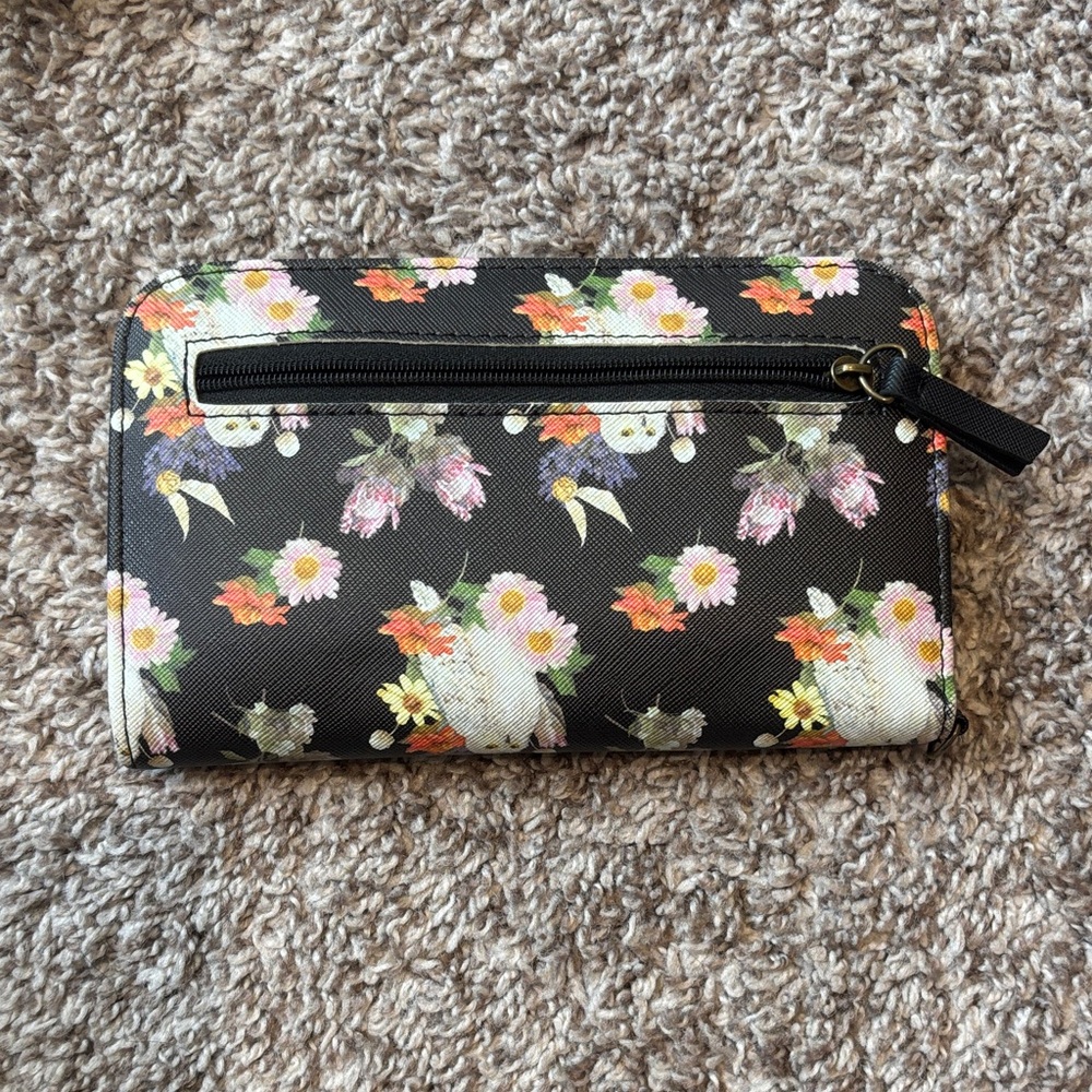 Floral Black Wallet With Owls